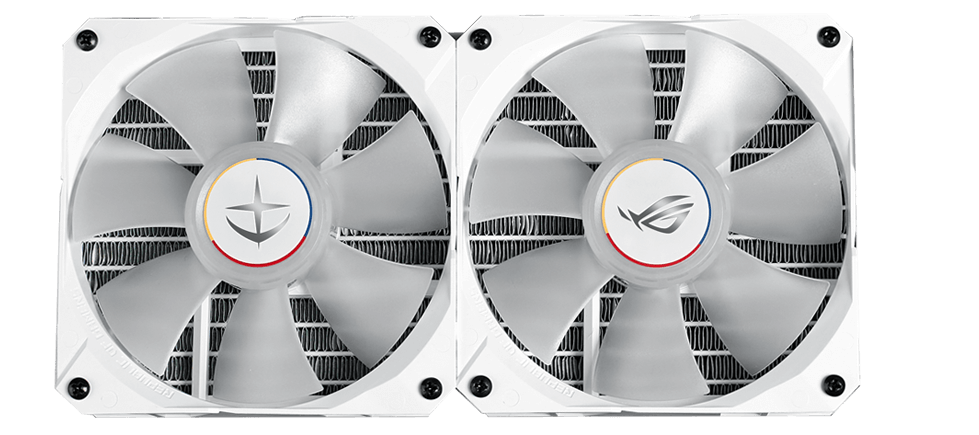 Two ROG radiator fans side by side