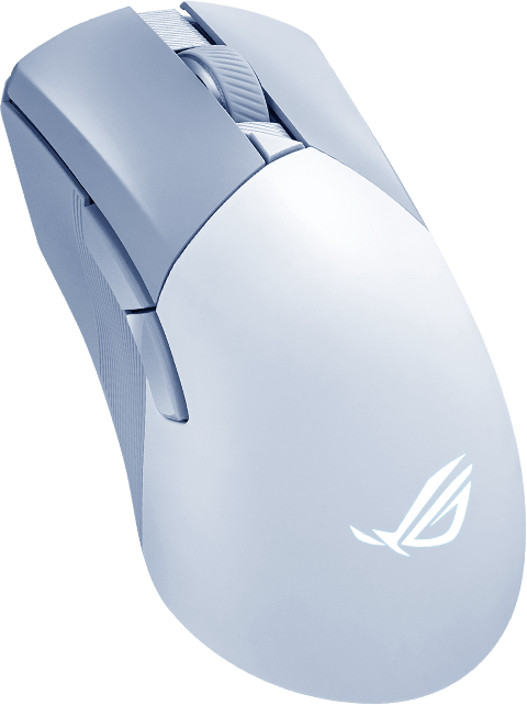 De Moonlight White ROG Gladius III Wireless AimPoint muis zweeft om zijn lichte gewicht te demonstreren