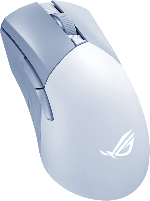 La souris ROG Gladius III Wireless AimPoint Moonlight White en lévitation pour montrer sa légèreté.