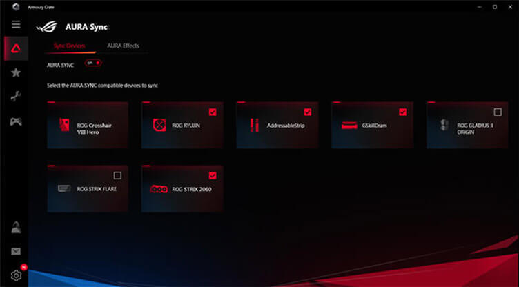 Screenshot of Armoury Crate Aura Sync interface