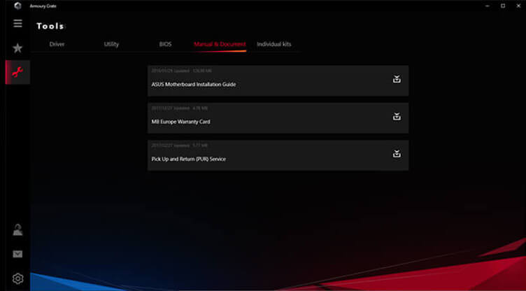 Screenshot of Armoury Crate Tools interface