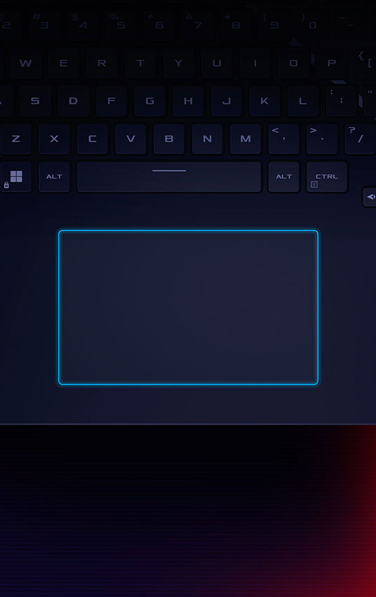 SCAR 17’s keyboard, with highlighting on the trackpad.