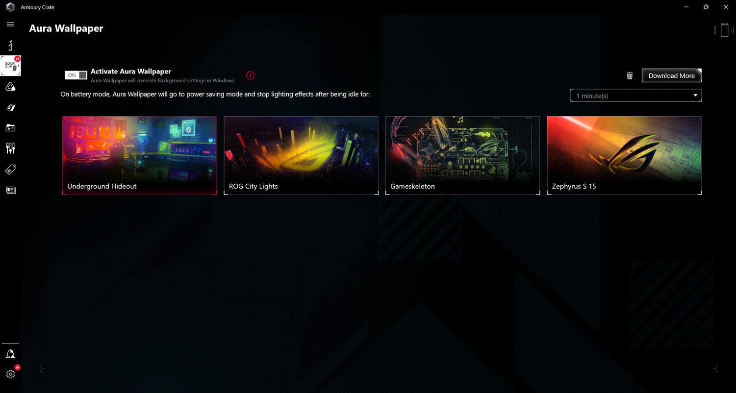 Screenshot of the Aura Wallpaper section of Armoury Crate.
