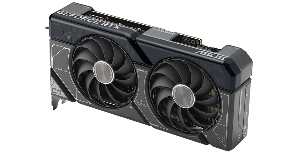 Top down view of the card ASUS Dual GeForce RTX 4070 Ti SUPER graphics card
