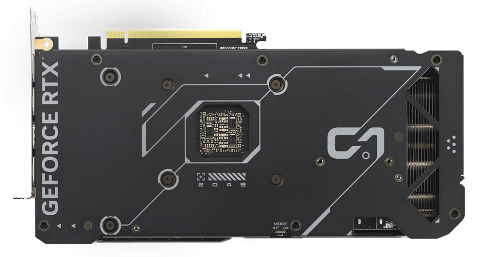 ASUS Dual GeForce RTX 4070 SUPER videokaart achterplaat.
