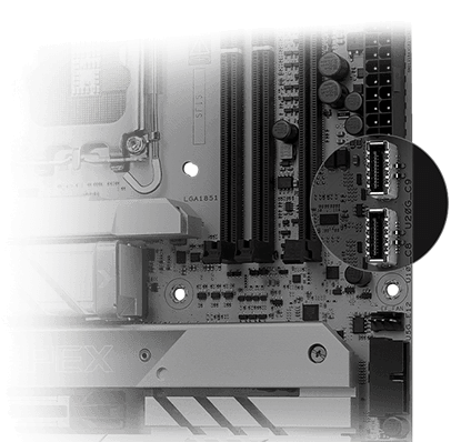 One USB 20Gbps & one USB 10Gbps USB Type-C® Panel Connectors on ROG Maximus Z890 APEX