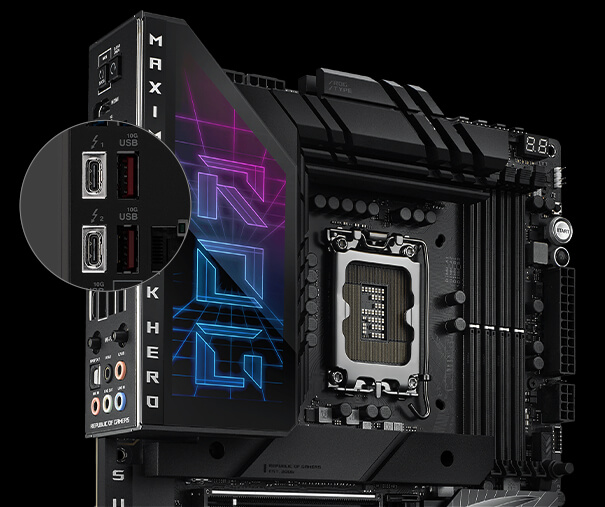The ROG Maximus Z790 Dark Hero motherboard features two Thunderbolt 4 Type-C ports.