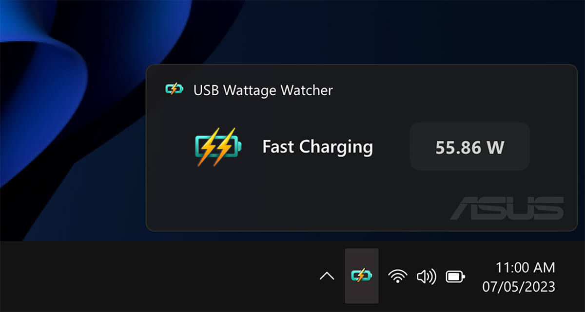 Obrázek uživatelského rozhraní nástroje USB Wattage Watcher