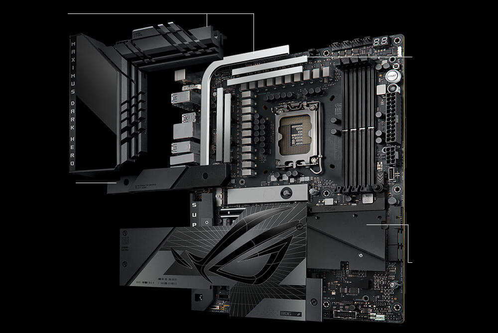 The ROG Maximus Z790 Dark Hero features an upgraded cooling solution.