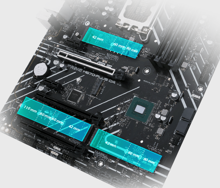 Three M.2 slots (up to 64 Gbps) demo