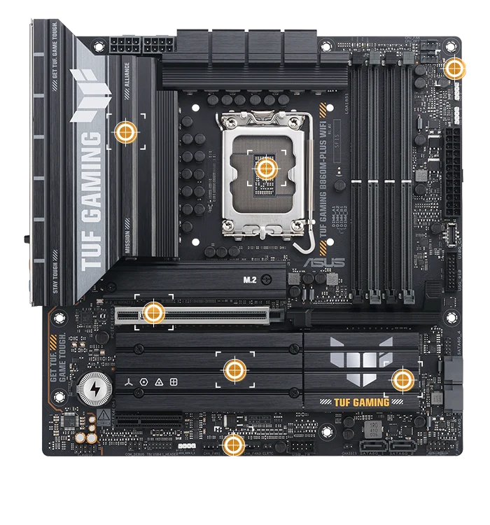 TUF Gaming motherboard front view with I/O ports