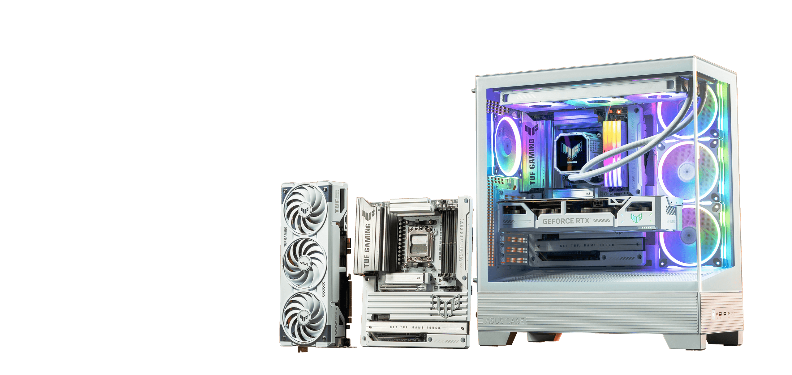 ROG BTF Ecosystem mit ROG Maximus Z790 Hero BTF Mainboard, ROG Strix GeForce RTX™ 4090 BTF Edition Grafikkarte und ROG Hyperion GR701 BTF Edition Gehäuse