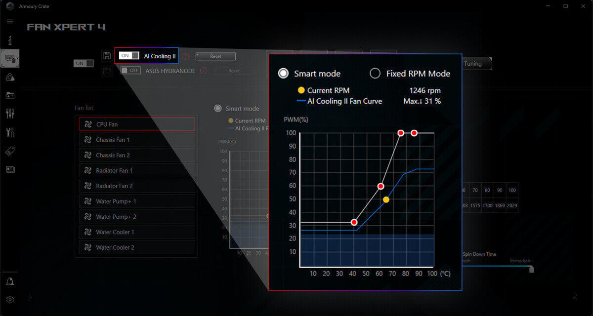 Gebruikersinterface van AI COOLING II