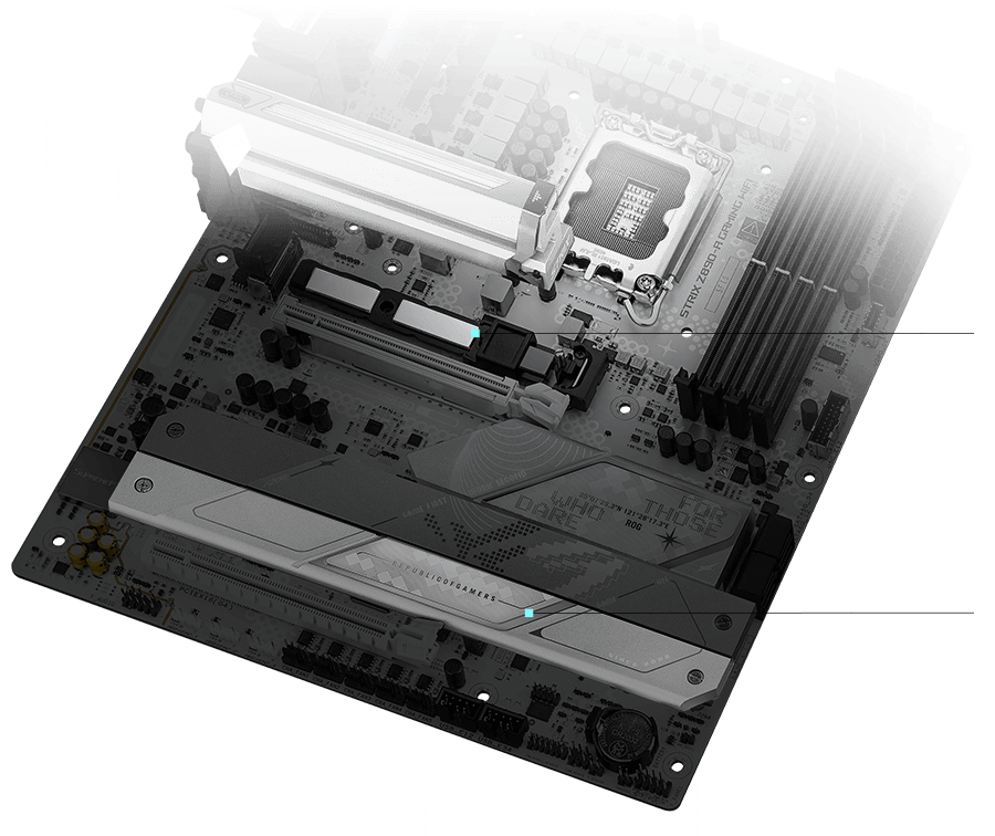 Strix Z890-A M.2-koellichamen en achterplaat lay-out