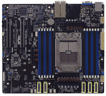 A motherboard with five MCIO slots highlighted with yellow boxes