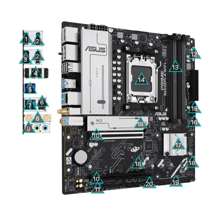 All specs of the PRIME B650EM-A WIFI-CSM motherboard
