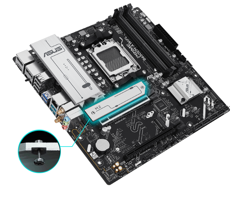 The PRIME B650EM-A WIFI-CSM motherboard offers M.2 heatsink.