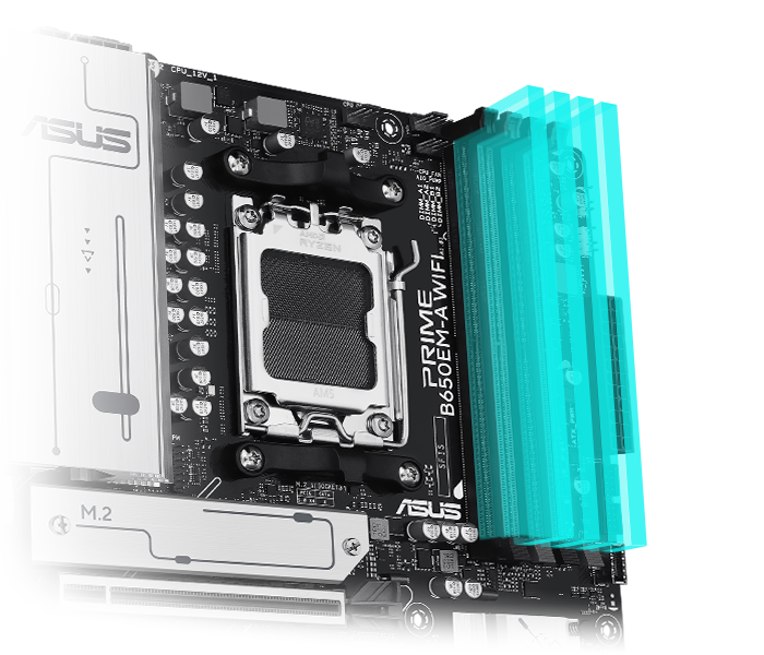 The PRIME B650EM-A WIFI-CSM motherboard supports DDR5. 