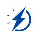 A blue circular icon with a CPU chip and speed lines