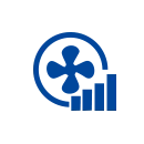 A blue circular icon with a power plug symbol