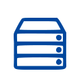 Icon of a hard drive stack labeled 'up to 8 bays' indicating support for up to 8 NVMe drives.