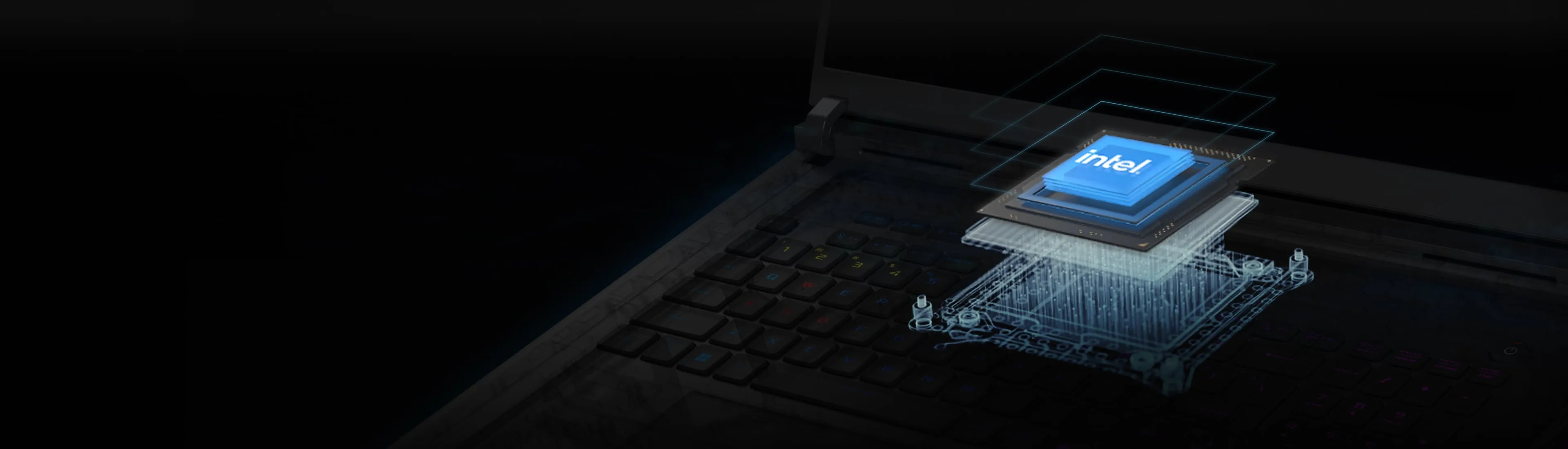 An intel CPU appearing from underneath a laptop keyboard.