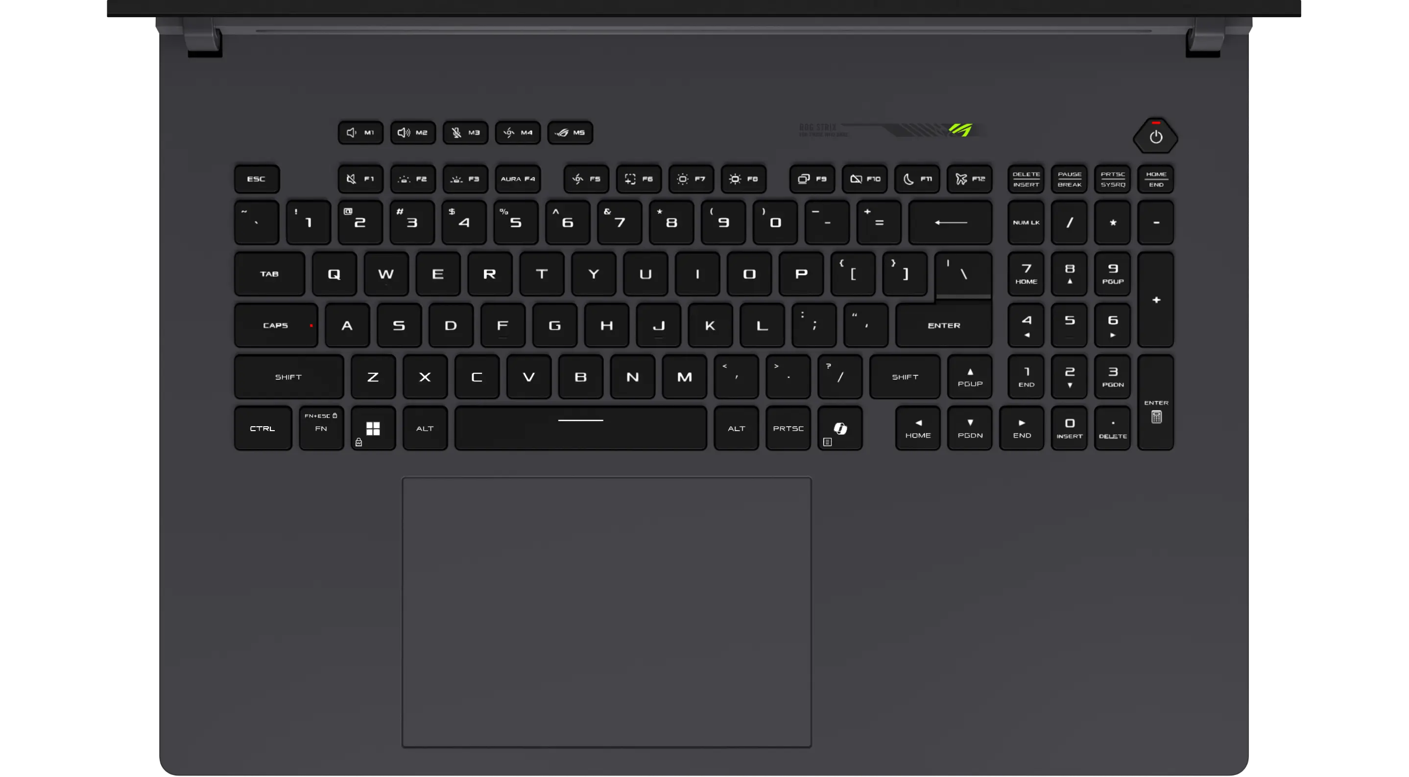 A view of the keyboard, showing Aura lighting effects