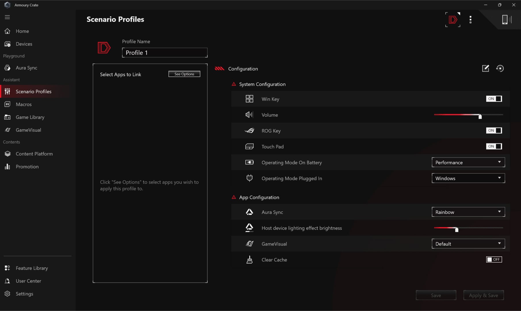 The user interface showing where users can define their own preferences for different scenarios.