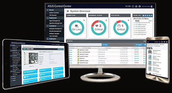 IT infrastructure management software dashboard displaying performance, alerts, and resource metrics.