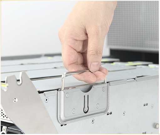 A photo of server with ergonomic handle design for easy removal and maintenance.