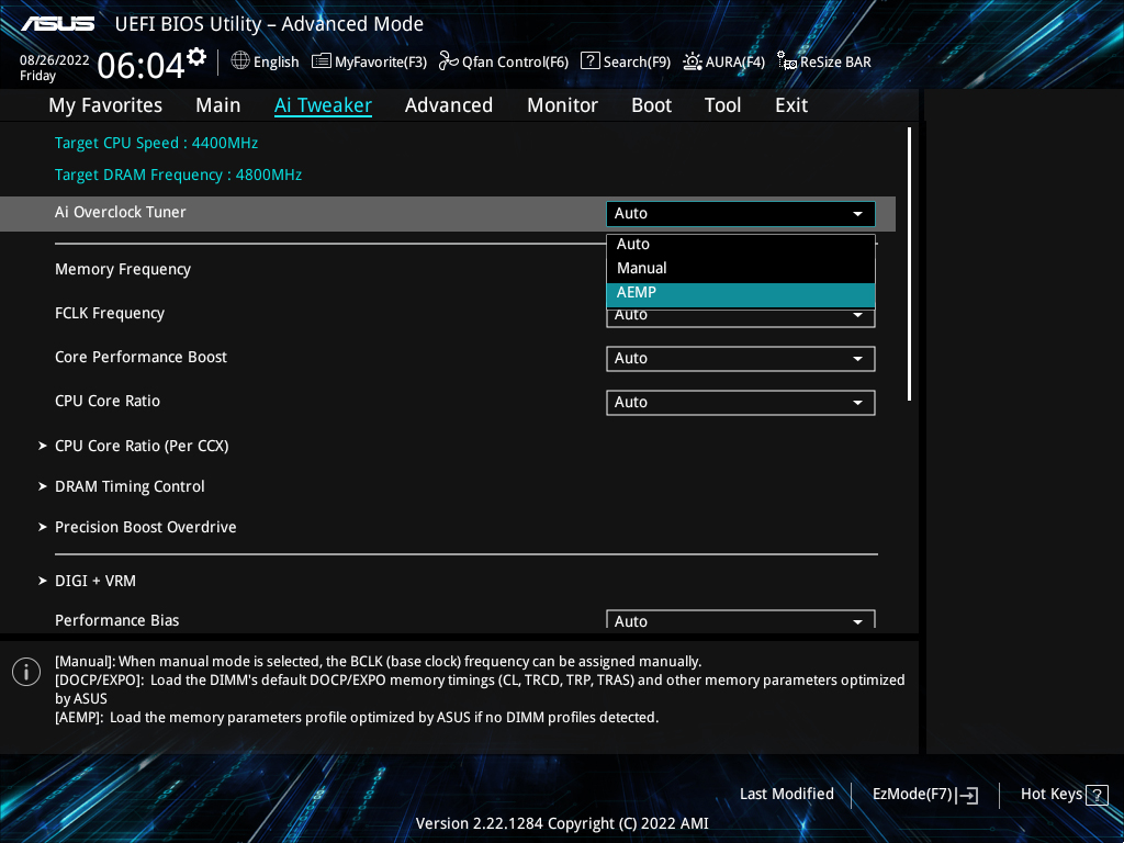 Configuración de la interfaz de usuario de ASUS Enhanced Memory Profile