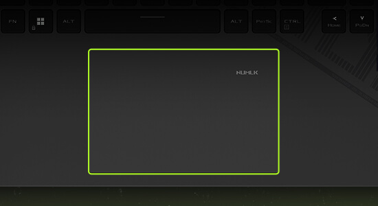Выделена форма тачпада, которым оснащен ноутбук ROG Strix G16.