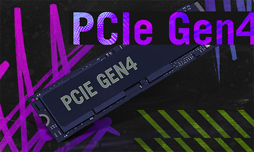연기가 자욱한 배경의 M.2 PCIe Gen 4 드라이브.