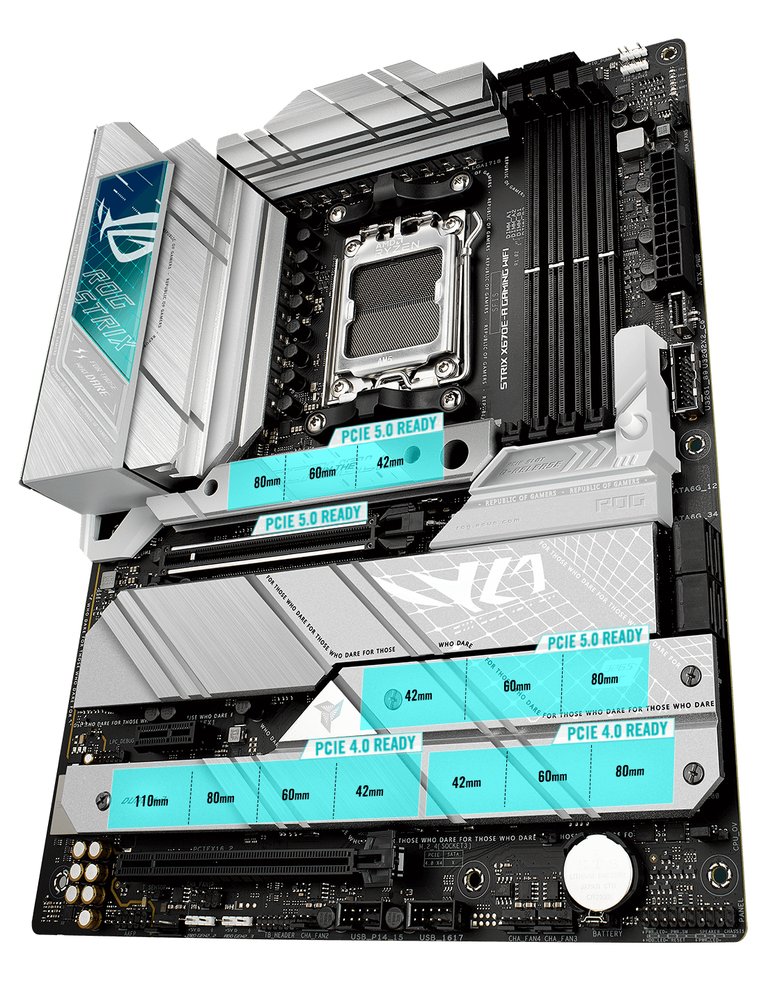 Rozloženie slotov PCIe 5.0 M.2 a rozširujúcich slotov