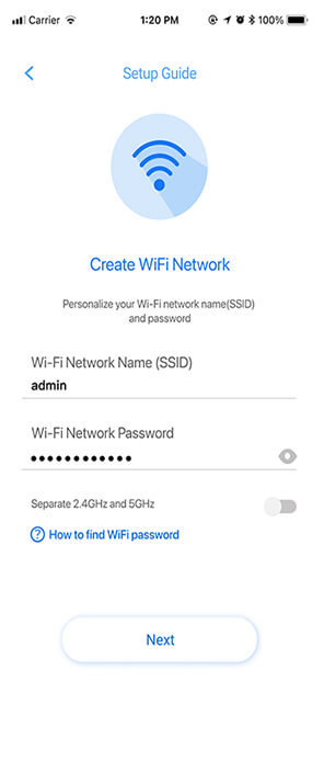 Interfaz de usuario de la aplicación ASUS ExpertWiFi - Crea tu contraseña WiFi