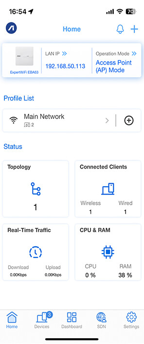 ASUS ExpertWiFi App user interface – Home page