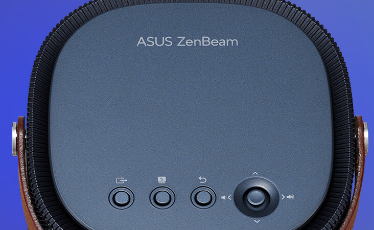Zoom-in detail on control area of the upper cover case  of ASUS ZenBeam L2 smart portable LED projector