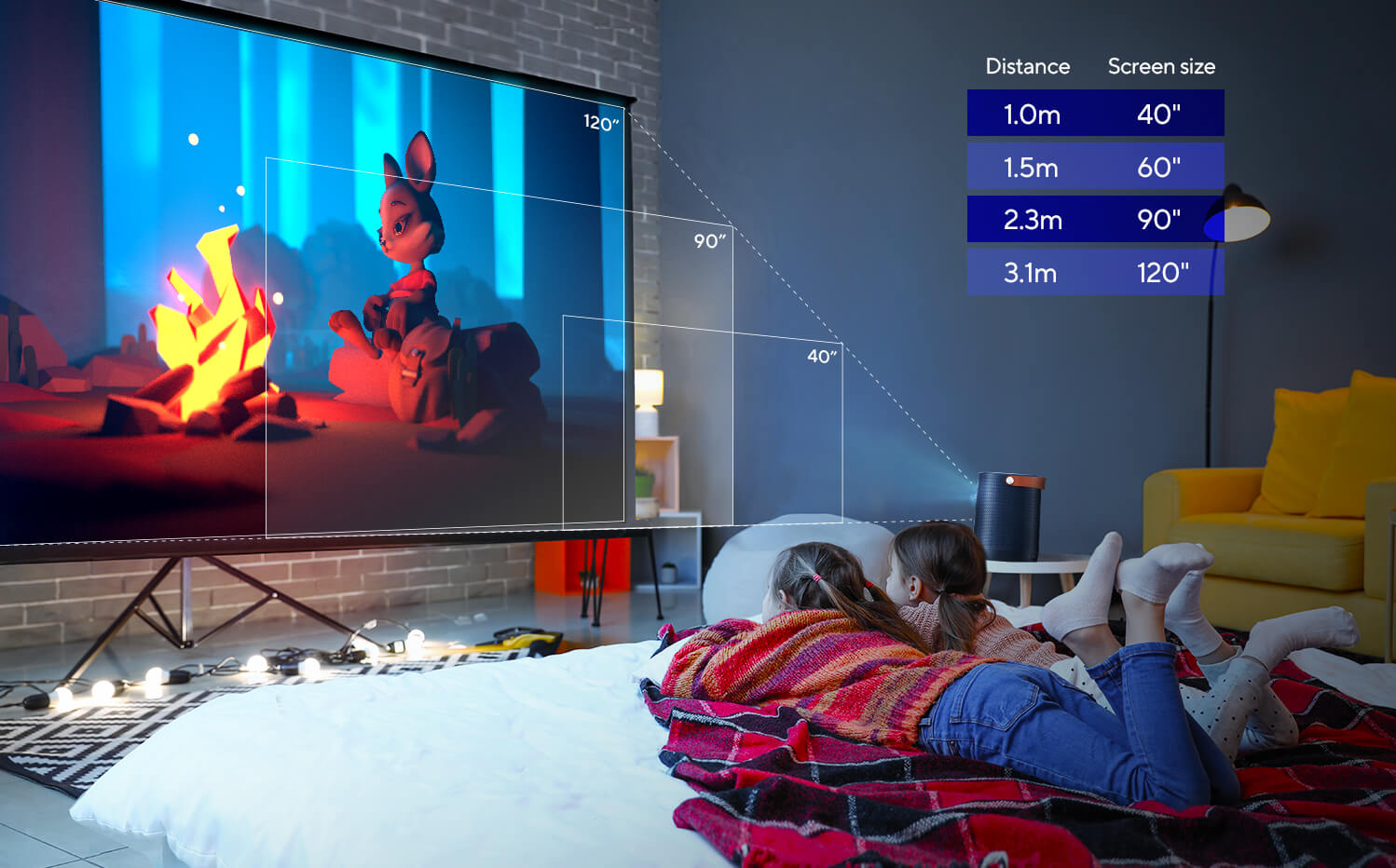 You can use the ASUS ZenBeam L2 to projector the content, size from 40-inch with 1 meter distance, up to size 120-inch with 3 meters.