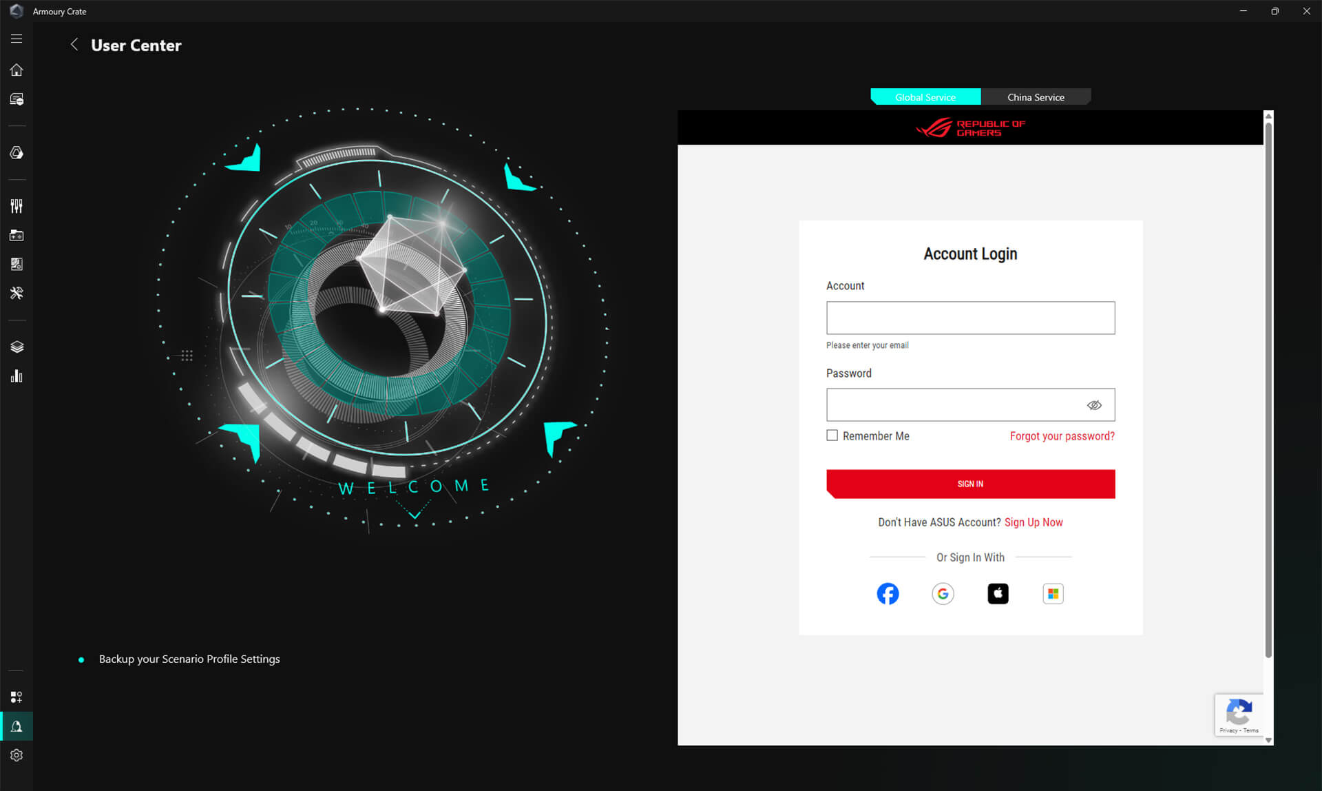 An image showing the Armoury Crate application.