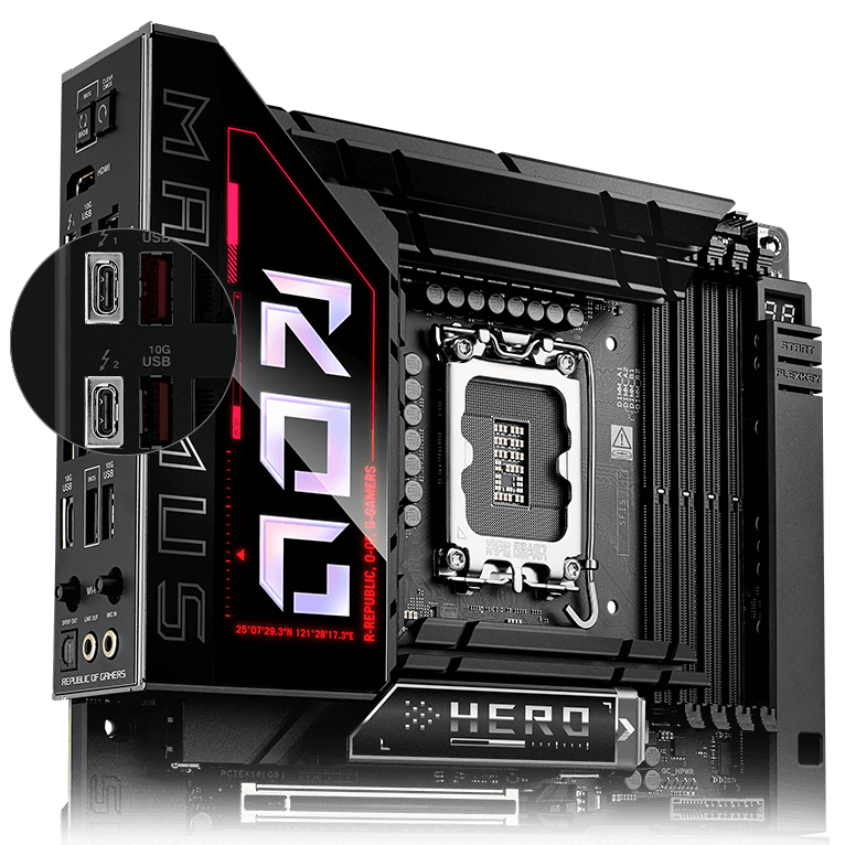 Two Thunderbolt 4 Type-C® Ports on ROG Maximus Z890 Hero BTF