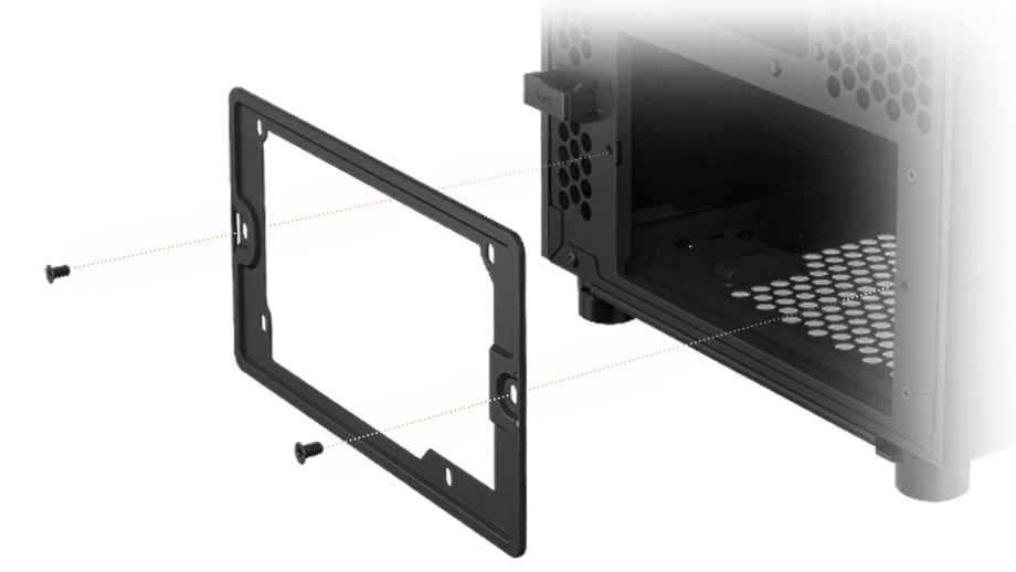 Graphic depicting a detachable PSU bracket on the rear of the PA401