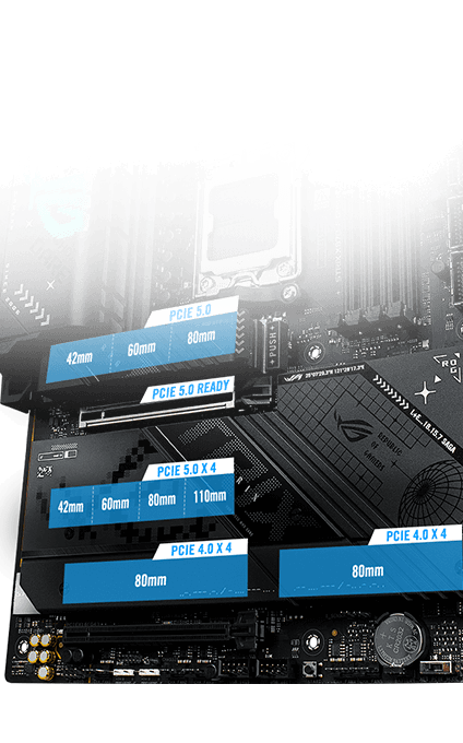 The Strix X870-F PCIe 5.0 M.2 and expansion slot layout