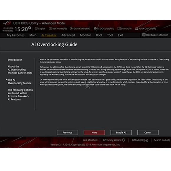 The user interface of AI overclocking Guide