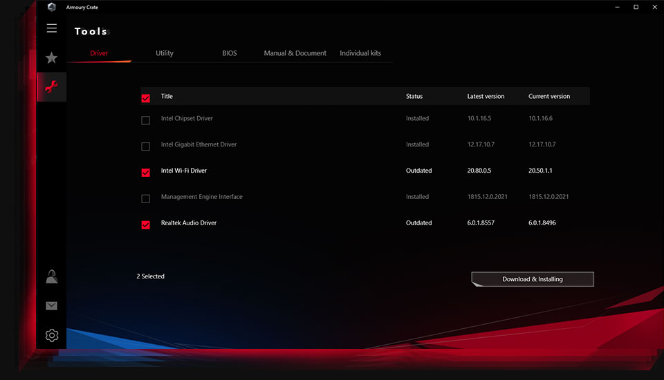 The user interface of Armoury Crate Driver & Manual Download