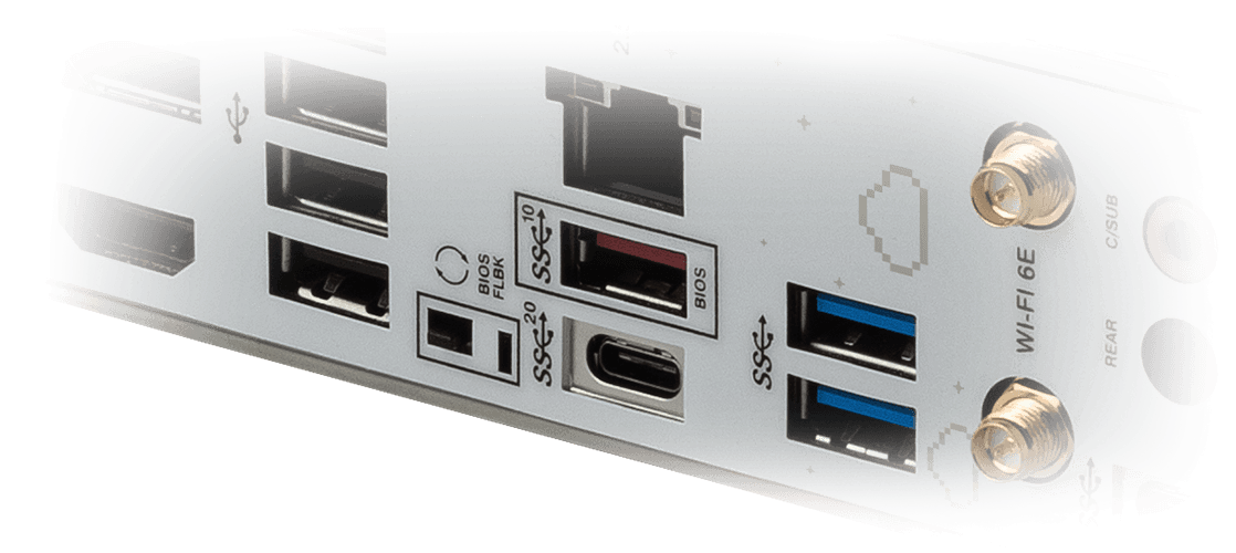 Strix B760-A D4 配備 USB 3.2 Gen 2x2 背面 I/O 連接埠。