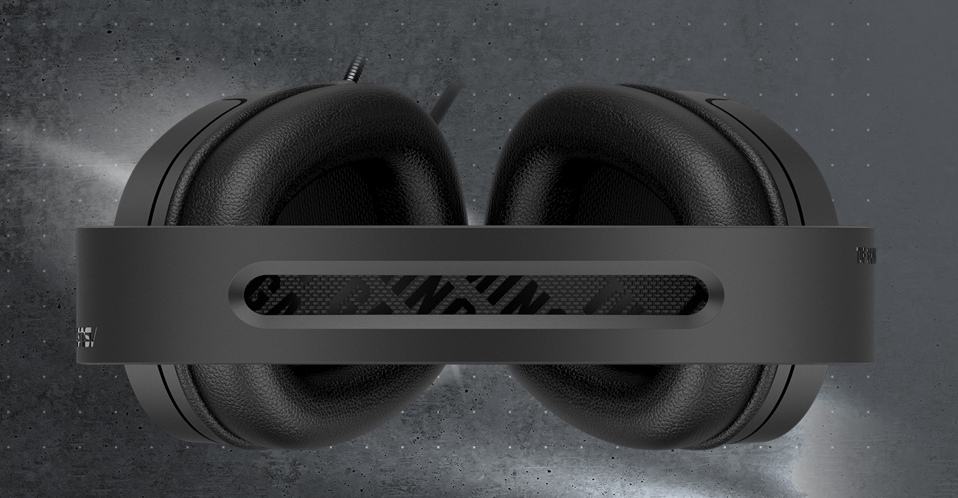 The top angle of TUF Gaming H1 highlights its suspension headband.