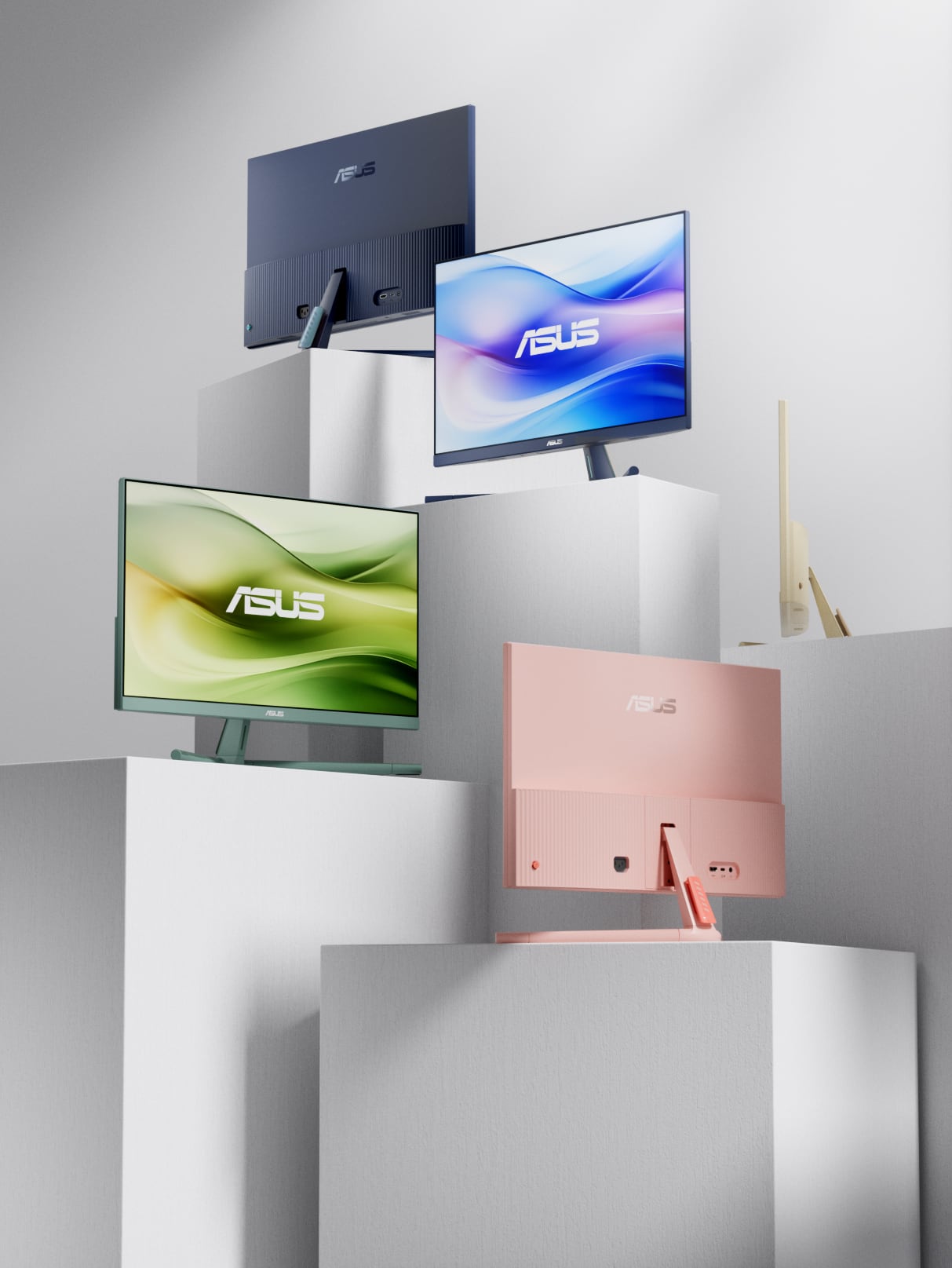 Zdjęcie przedstawiające cztery dostępne kolory monitorów z serii VU