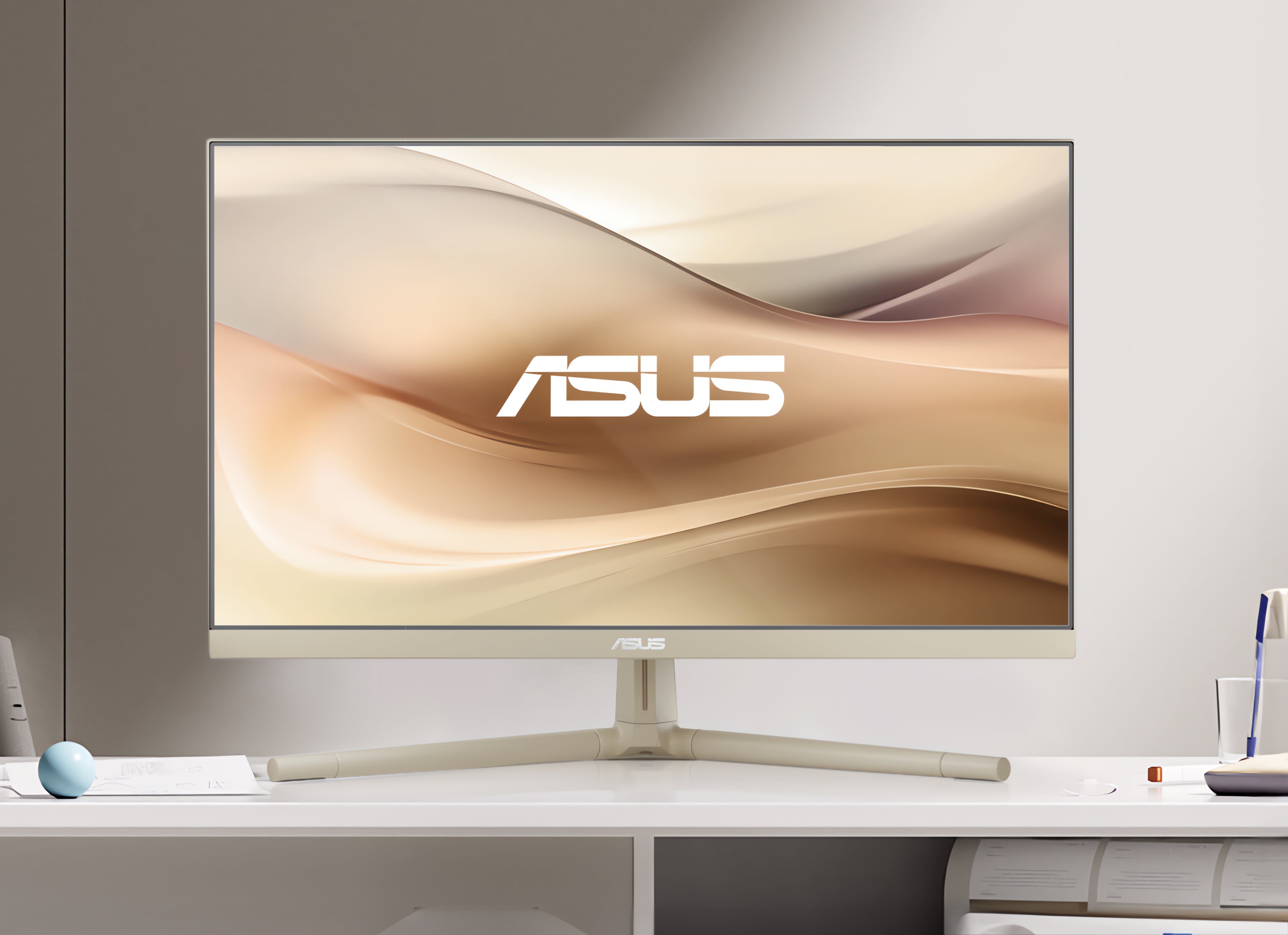 Imagen frontal de un monitor VU con el esquema de color Leche de Avena