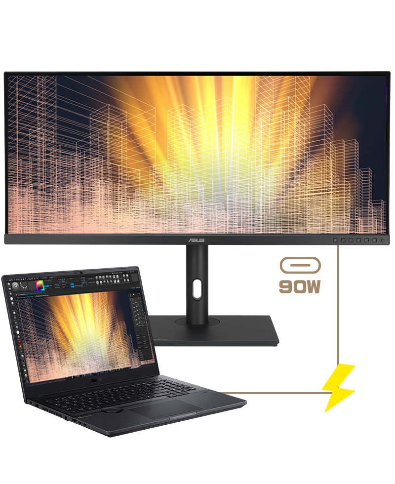 En connectant le ProArt Display PA348CGV et un ordinateur portable via le port USB-C, il prend en charge une alimentation de 90W.