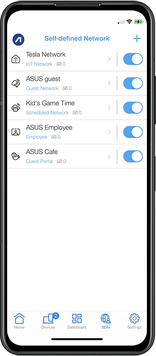 User interface of Self-defined Network with multiple SSIDs on ASUS ExpertWiFi App